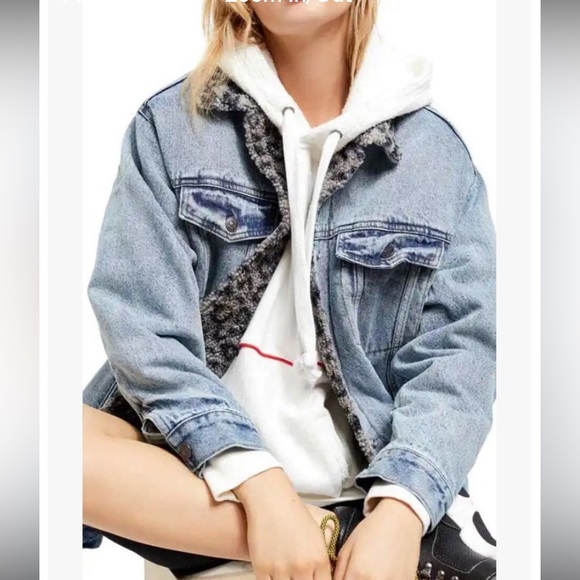 Free People Denim Sherpa Winter Coat Jacket M - Picture 4 of 4